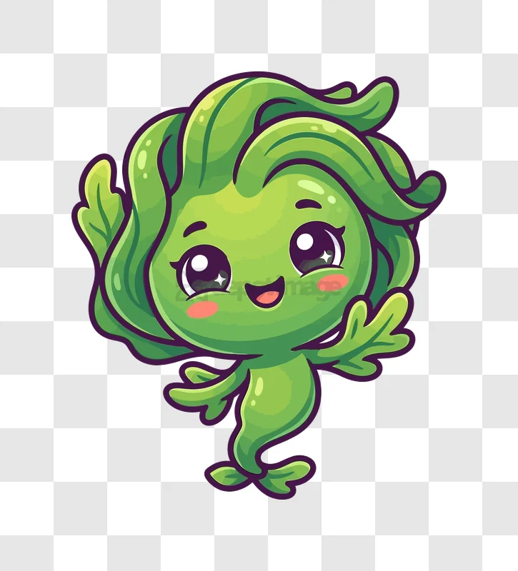 Cute Green Leaf Character Waving, cheerful green cartoon transparent background