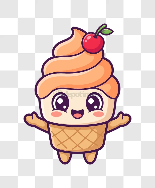 Cute Ice Cream Cone Character cartoon style transparent background