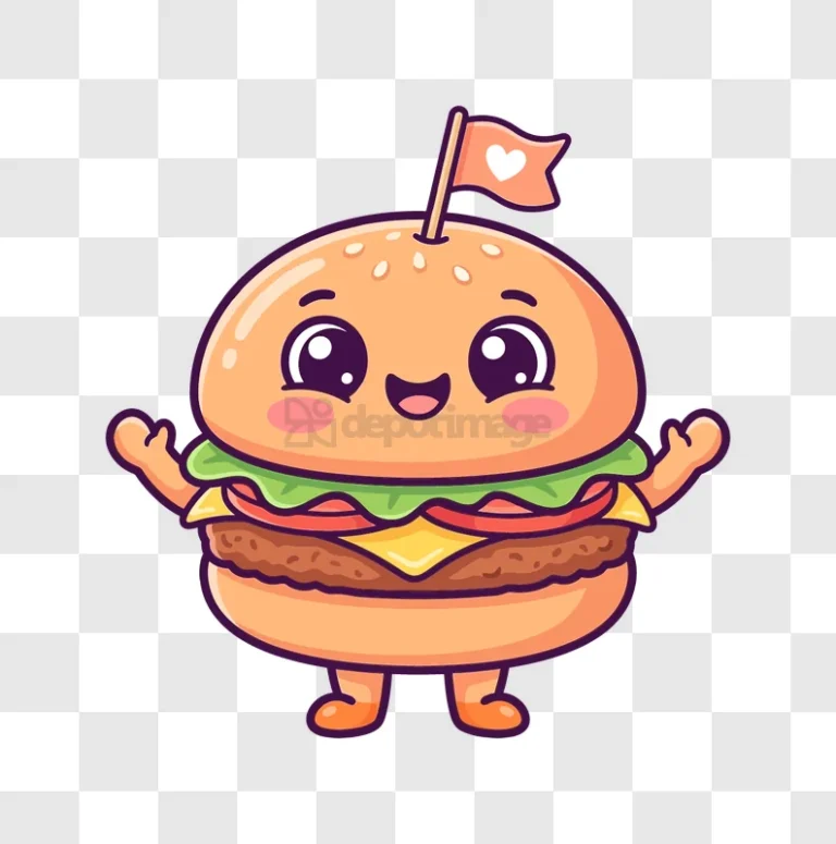 Cute Kawaii Burger With Flag cartoon style vibrant colors