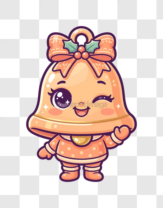 Cute Kawaii Christmas Bell Character, orange cartoon character winking