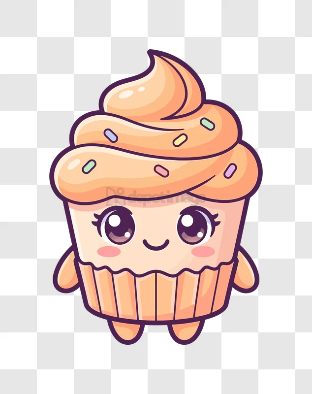 Cute Kawaii Cupcake Cartoon Character colorful sprinkles transparent background