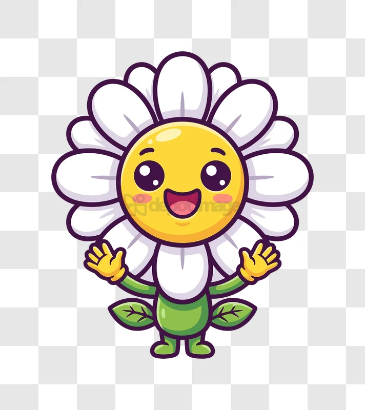 Cute Kawaii Daisy Flower Cartoon cheerful cartoon style white petals