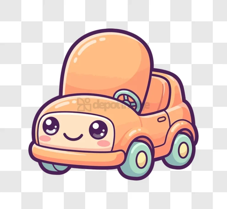 Cute Kawaii Orange Car Cartoon, adorable orange cartoon with large eyes