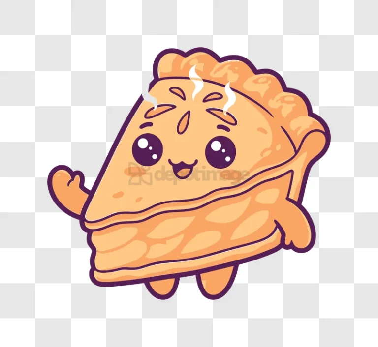 Cute Kawaii Pie Character Waving cartoon style orange purple
