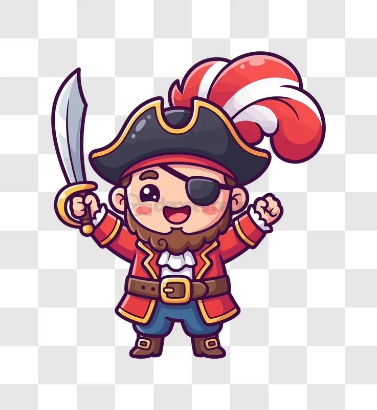 Cute Kid Pirate Holding Sword cartoon style red outfit eyepatch