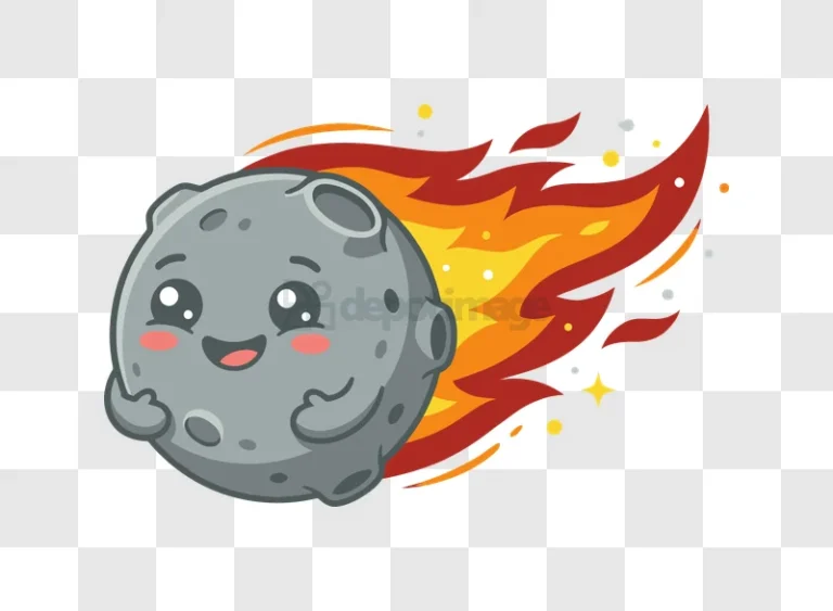 Cute Meteor With Flaming Tail cartoon style grey orange red