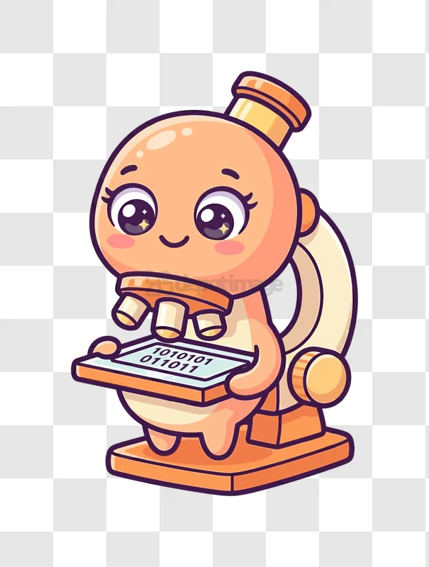Cute Microscope Binary Code Tech cartoon style orange transparent background