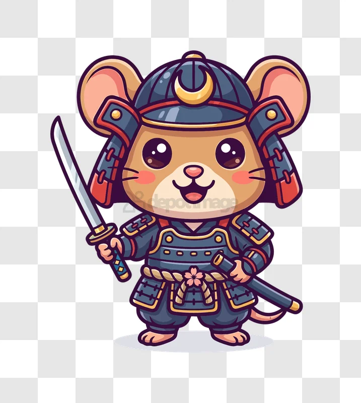 Cute Mouse Samurai Warrior Cartoon cartoon style armor sword