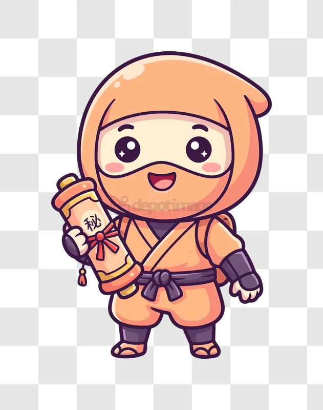 Cute Ninja Holding Secret Scroll cartoon style orange character