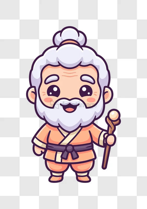 Cute Old Man Cartoon Standing cartoon style orange robes white beard
