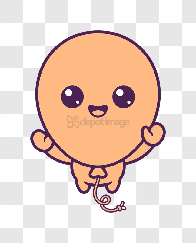 Cute Orange Balloon Character Adorable cartoon style, orange, purple outline, transparent background