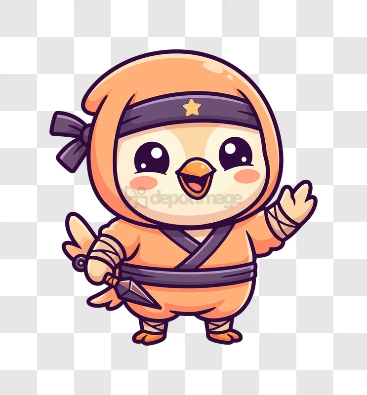 Cute Orange Cartoon Ninja Character, chibi style, transparent background