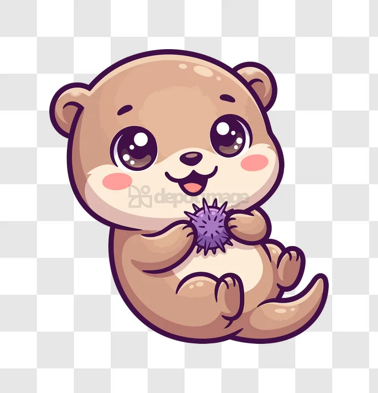 Cute Otter Holding Thorny Purple Orb, cartoon style transparent background