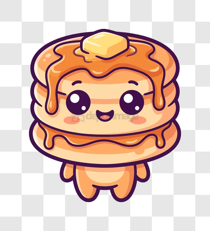 Cute Pancake Cartoon Character Happy cartoon style with syrup and butter