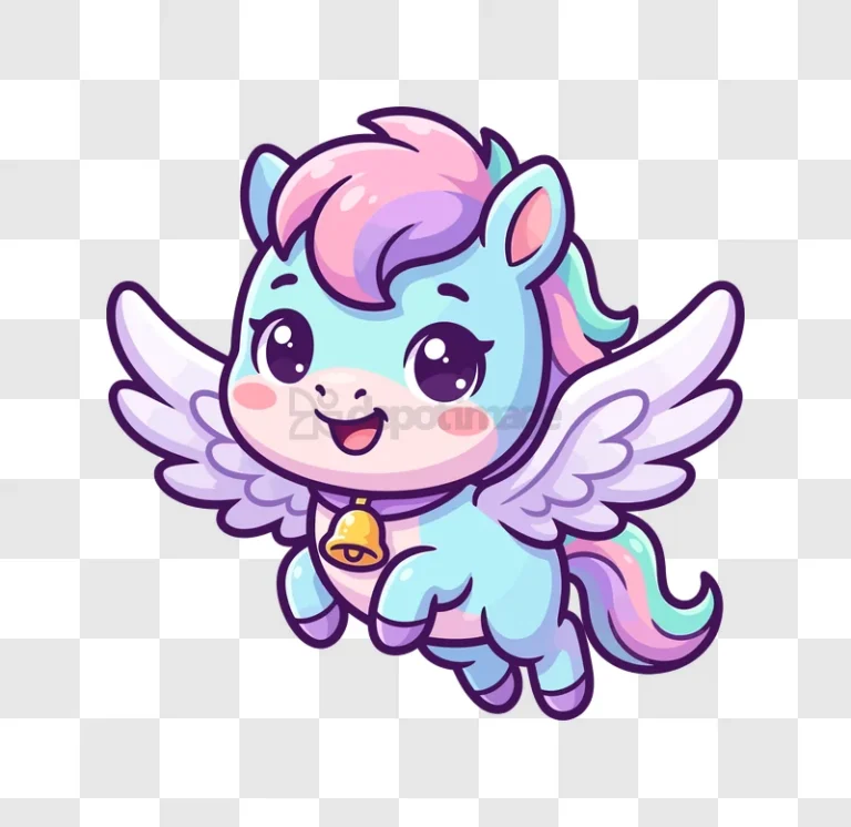 Cute Pegasus Pony Flying Chibi Style cartoon pastel colors transparent background