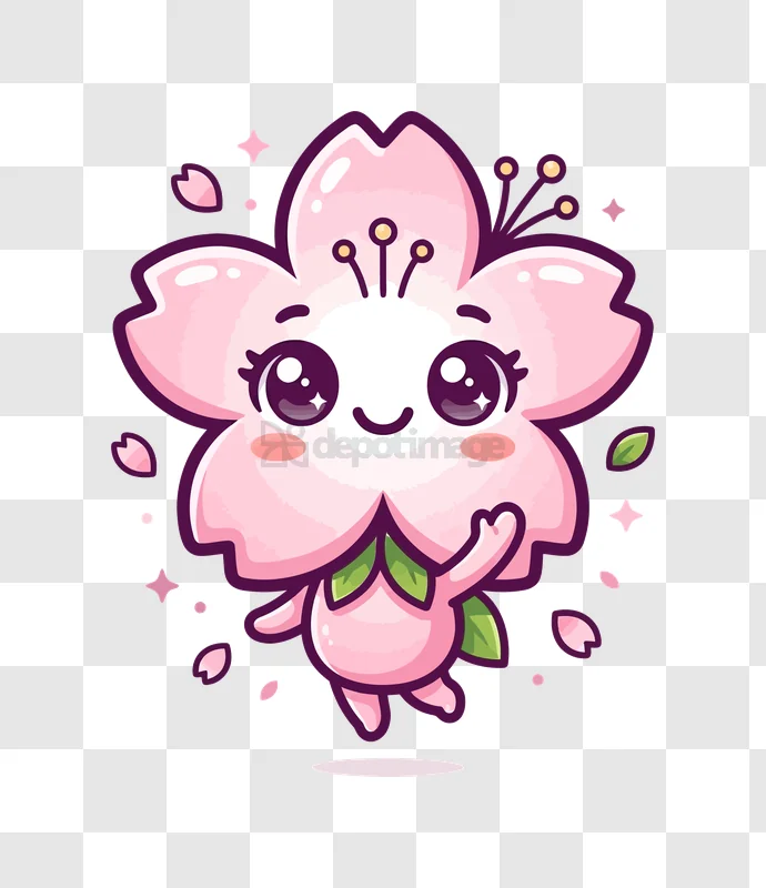 Cute Pink Cherry Blossom Character cartoon style pink flower character