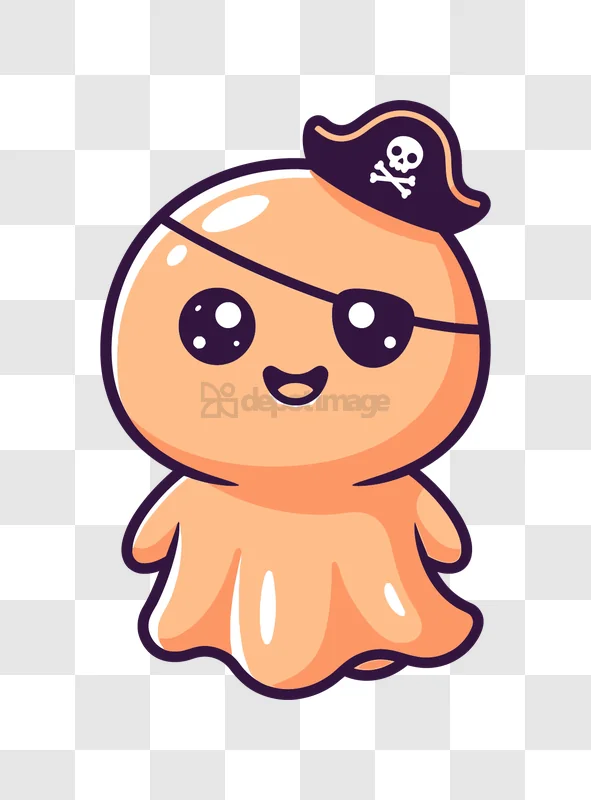 Cute Pirate Ghost Cartoon Illustration adorable orange character with eyepatch and pirate hat