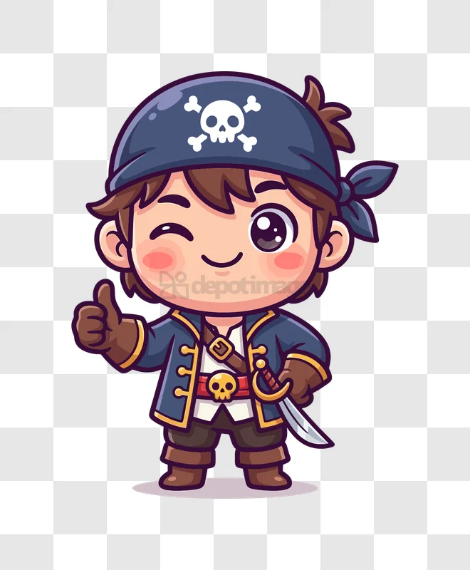 Cute Pirate Kid Winking and Thumbs up cartoon character transparent background