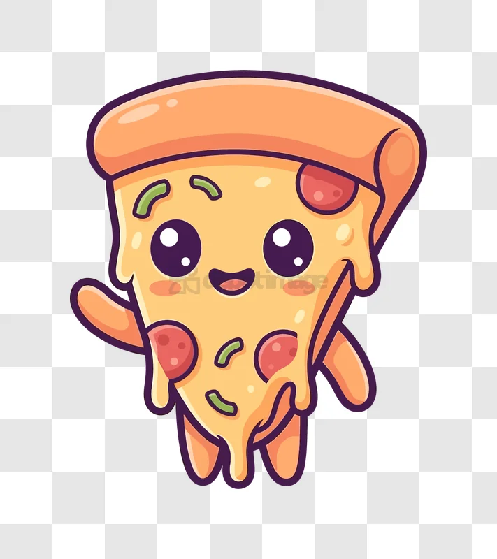 Cute Pizza Slice Waving Happy cartoon style transparent background