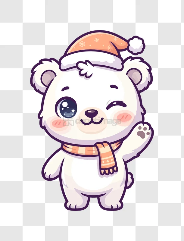 Cute Polar Bear Waving Hello cartoon style transparent background