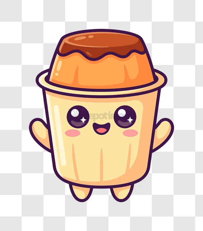 Cute Pudding Character With Happy Face adorable cartoon illustration transparent background