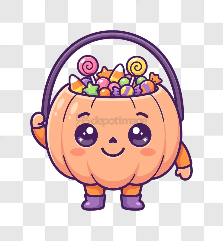 Cute Pumpkin Candy Basket Halloween cartoon style colorful candies