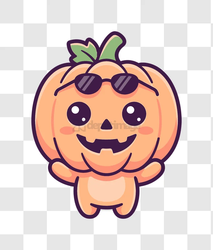 Cute Pumpkin Character Wearing Sunglasse cartoon illustration orange green