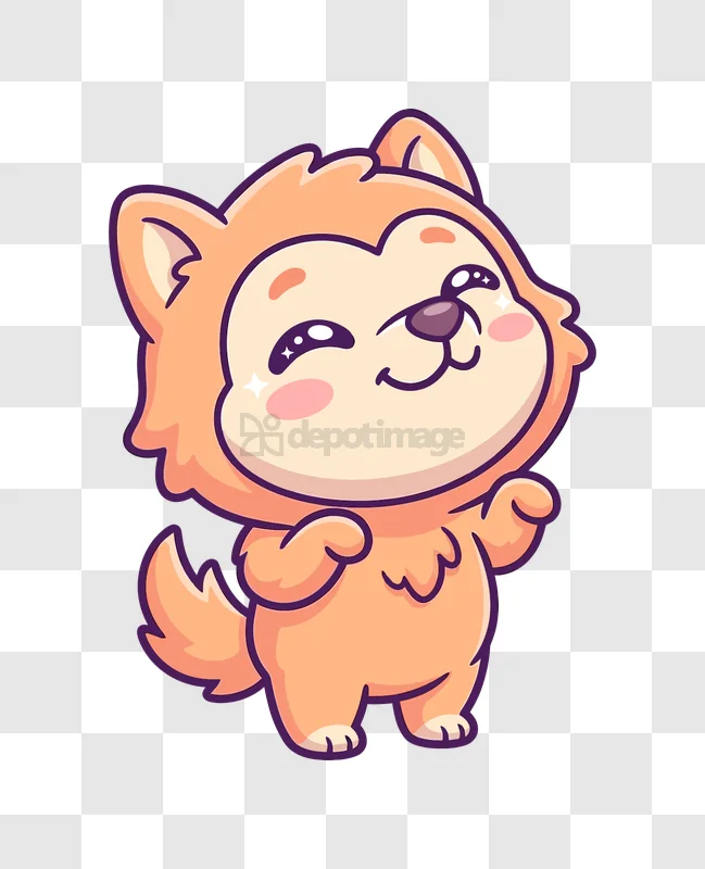 Cute Puppy Winking Cheerful Expression cartoon style orange character transparent background
