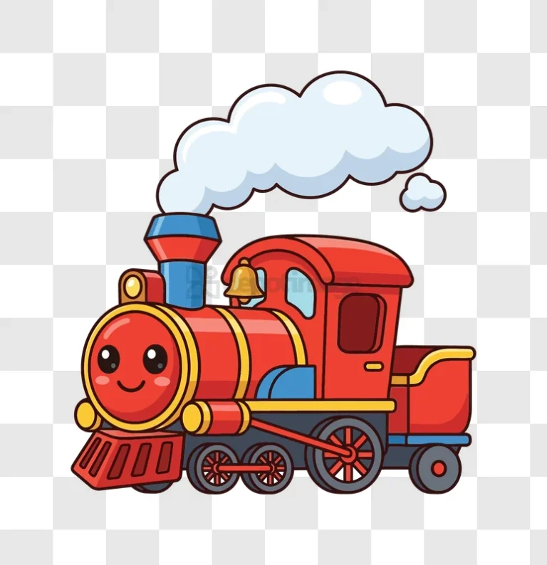 Cute Red Toy Train Cartoon, vibrant cartoon style, red and blue