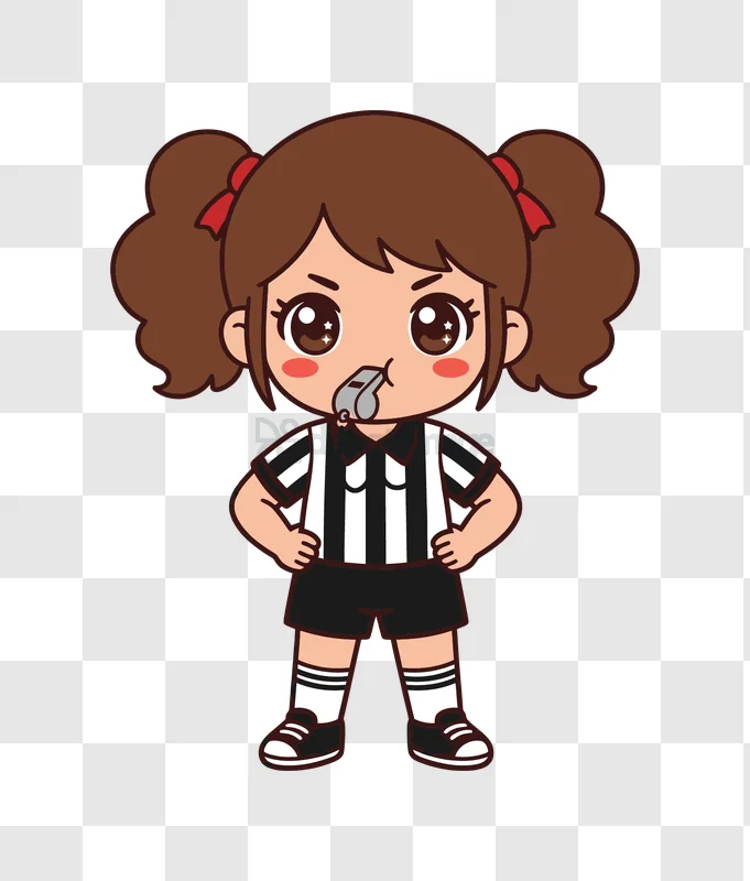 Cute Referee Girl With Whistle cartoon style transparent background