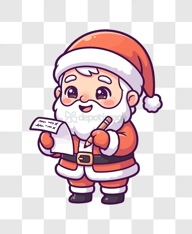 Cute Santa Claus Writing List cartoon style transparent background