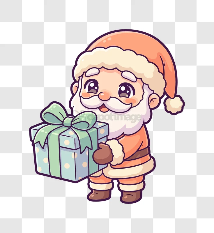 Cute Santa Holding a Gift Box cartoon style transparent background