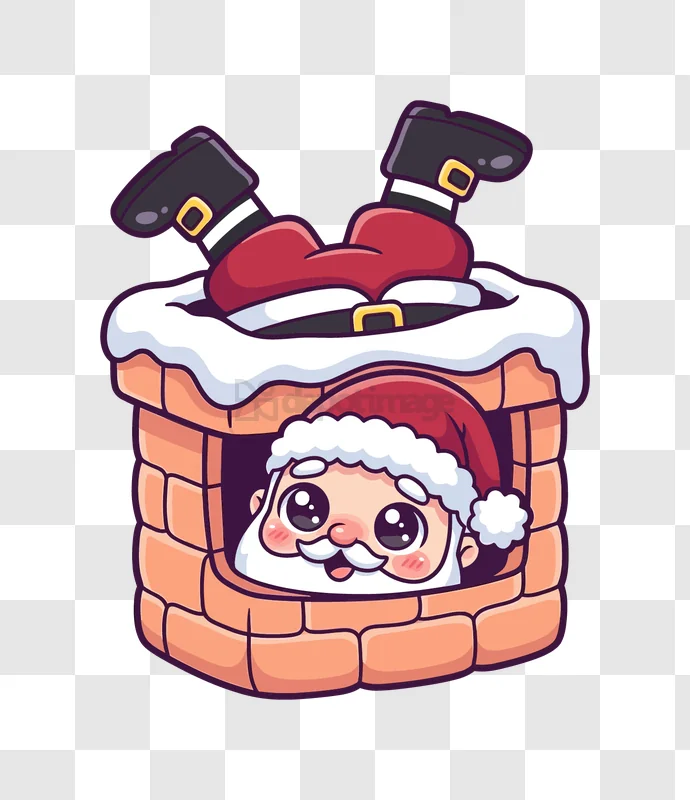 Cute Santa Stuck in Chimney cartoon style brick chimney