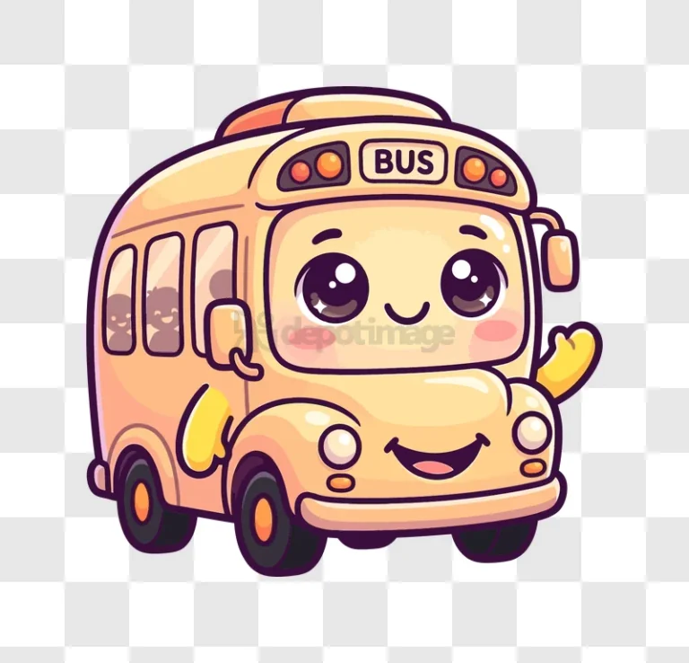 Cute School Bus Cartoon Waving yellow illustration transparent background