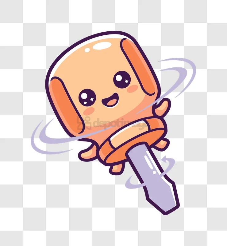 Cute Screwdriver Smiling and Spinning cartoon style transparent background