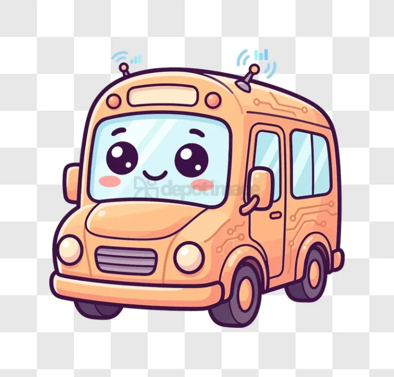 Cute Smart Bus Illustration cartoon style orange bus circuit pattern