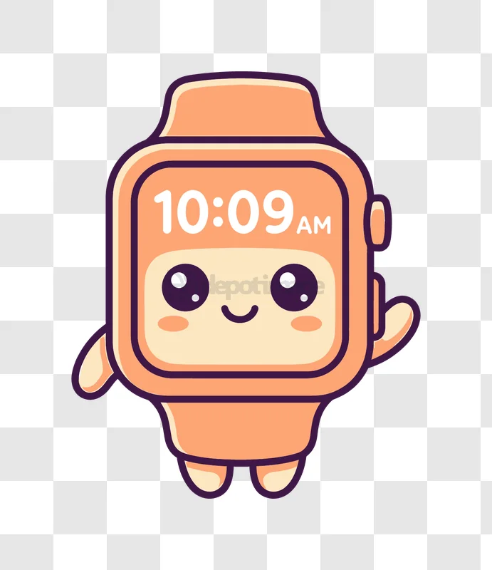 Cute Smartwatch Cartoon Character Waving orange cartoon transparent background