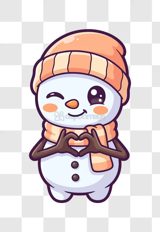 Cute Snowman Winking Heart Gesture cartoon style transparent background