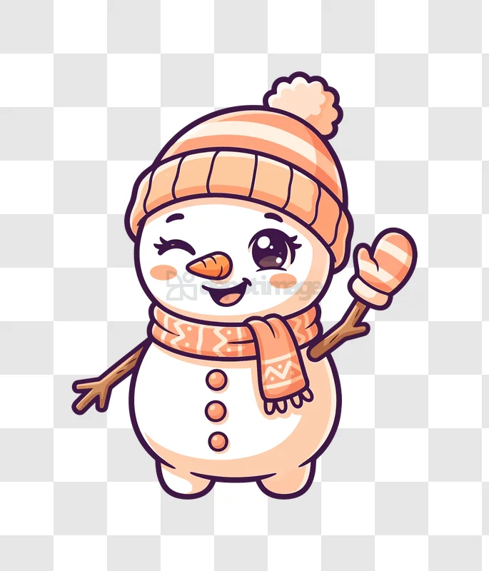 Cute Snowman Winking With Scarf cartoon style transparent background