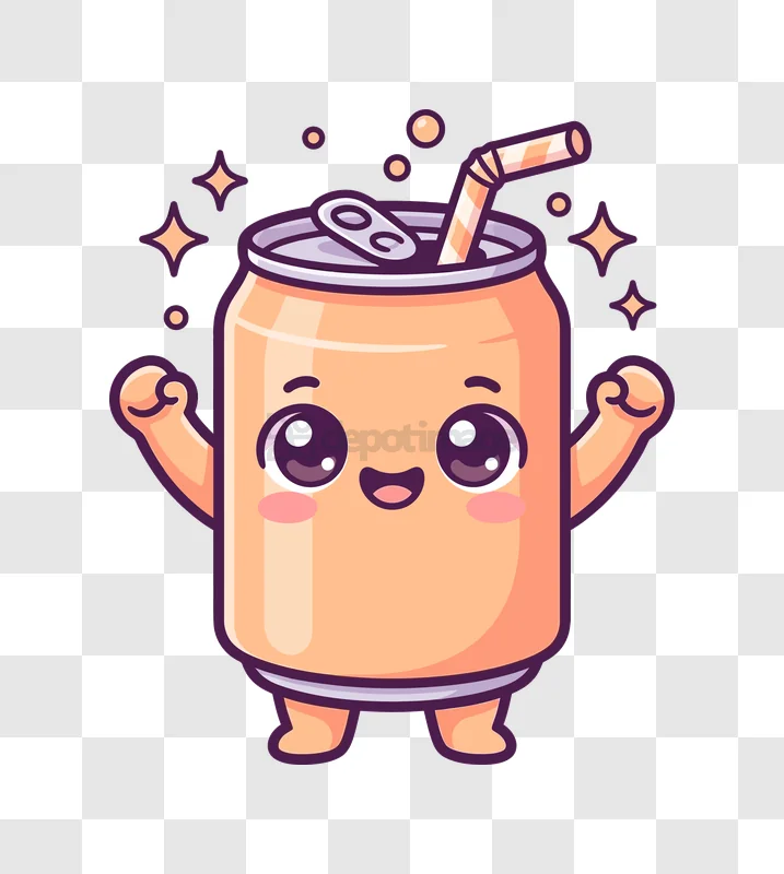 Cute Soda Can Character Sparkling cartoon style orange sparkles