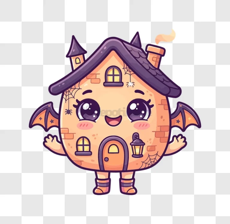 Cute Spooky House Kawaii Style Art, adorable cartoon house transparent background