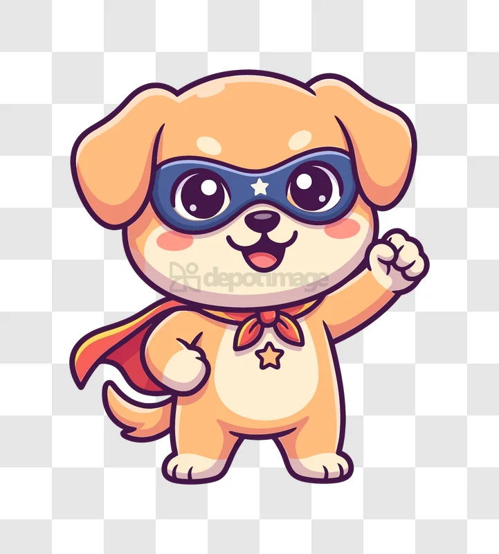 Cute Super Dog With a Cape cartoon style transparent background