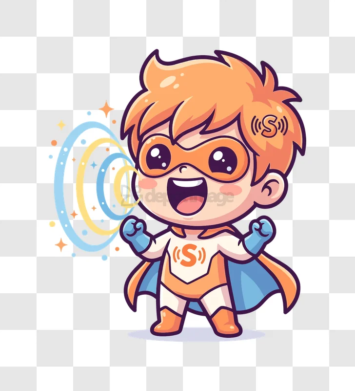 Cute Super Hero Talking Loudly cartoon character orange blue transparent
