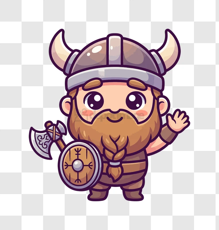 Cute Viking Character Waving Hand cartoon style brown beard transparent