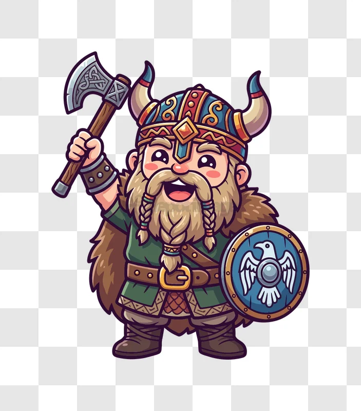 Cute Viking Character With Axe cartoon style transparent background