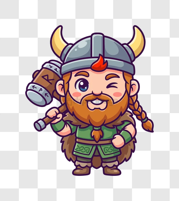 Cute Viking Character With Hammer Winkin png transparent background