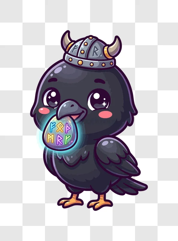 Cute Viking Crow With Rune Egg cartoon style transparent background