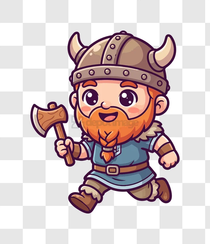 Cute Viking Running With an Axe cartoon style transparent background