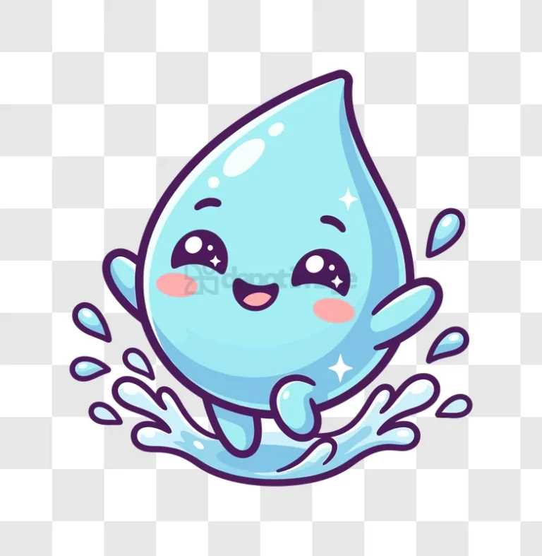 Cute Water Droplet Happy Splash cartoon blue character with splash