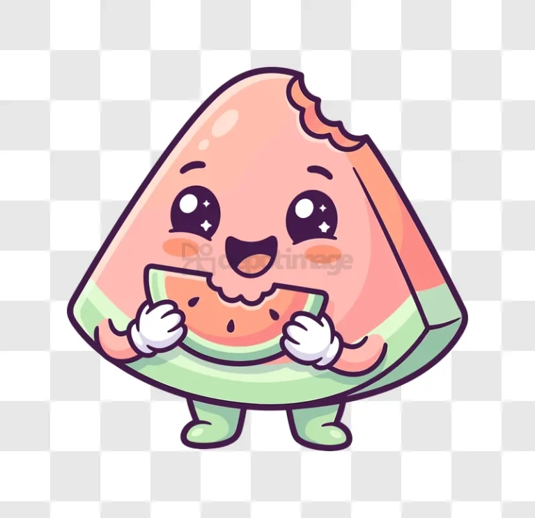 Cute Watermelon Eating Fruit Slice cartoon style transparent background